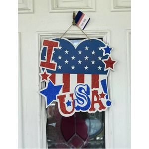 13” I Love The USA Heart My Country Stars Red White Blue Door Patriotic Sign